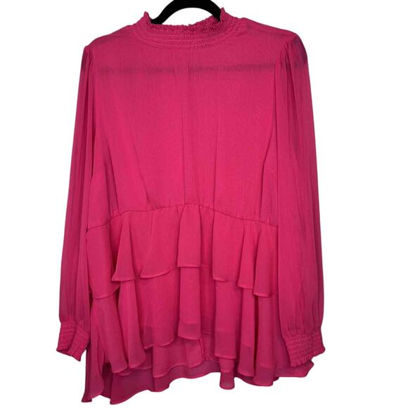 Torrid Crinkle Chiffon Smock Neck Ruffle Tiered Top Pink Like New Size 1 - Picture 5 of 8